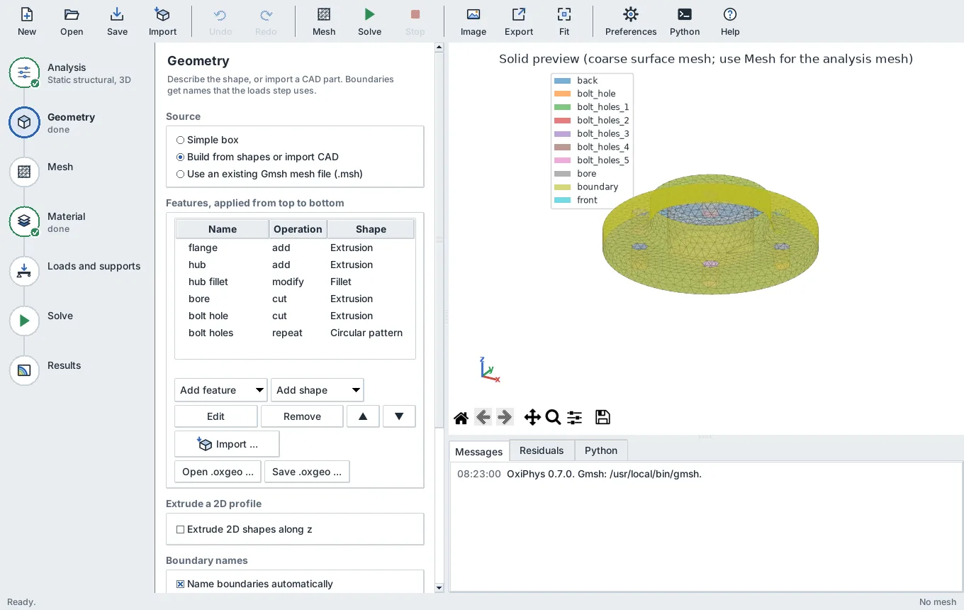Feature tree and solid preview