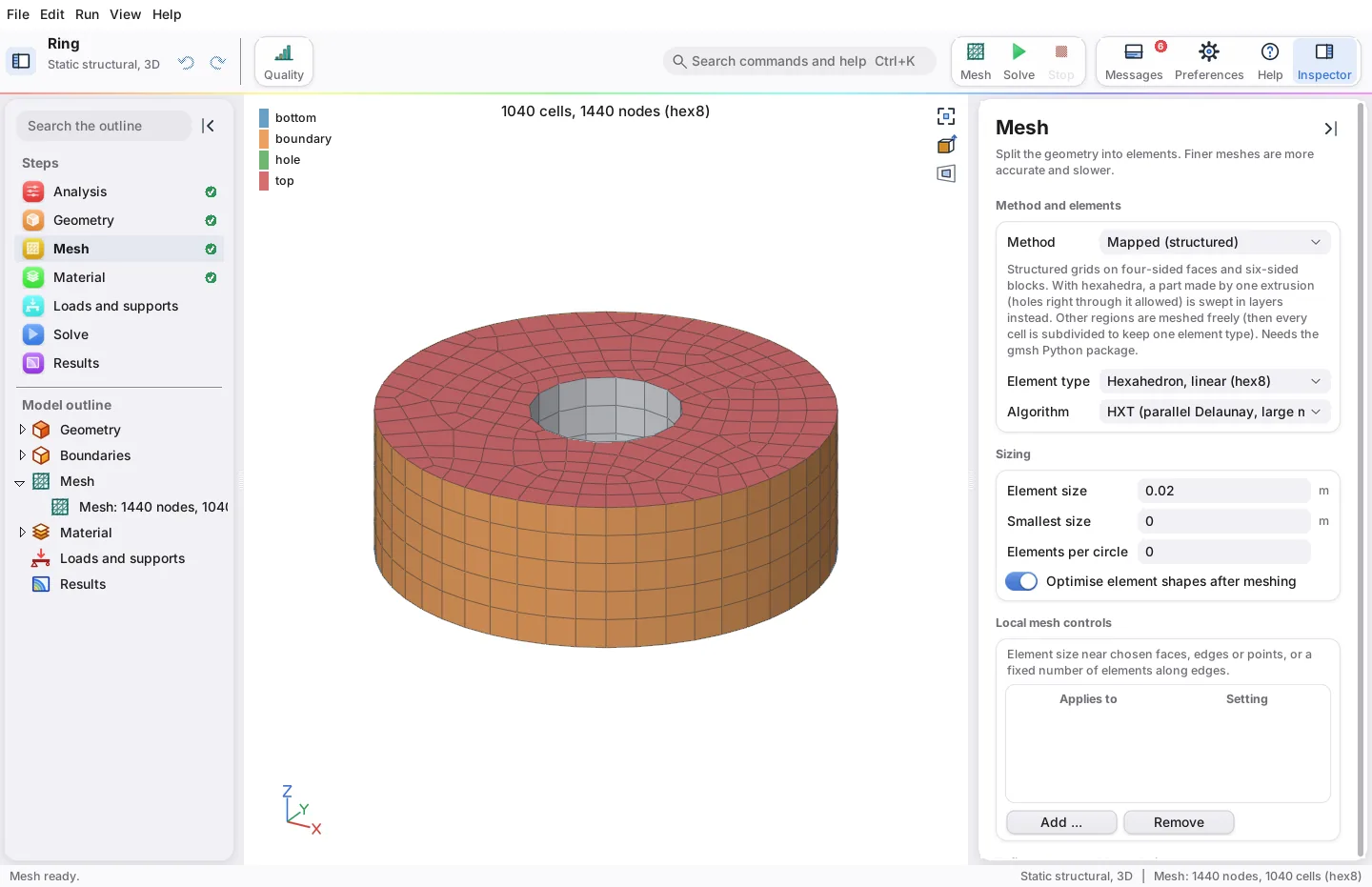 Swept hexahedral mesh